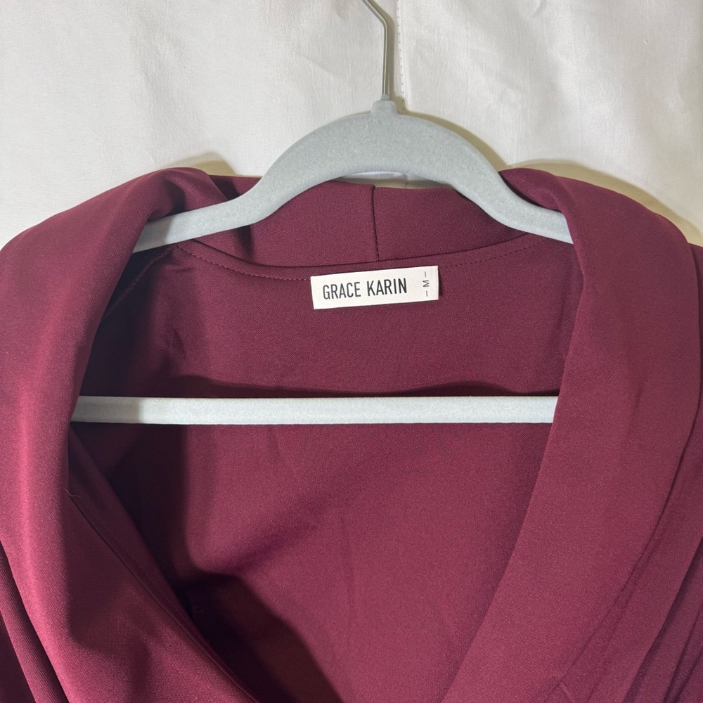 Grace Karin Burgundy Wrap Style Top Size M 3/4 Sleeve‎ Asymmetrical Hem - Picture 2 of 10
